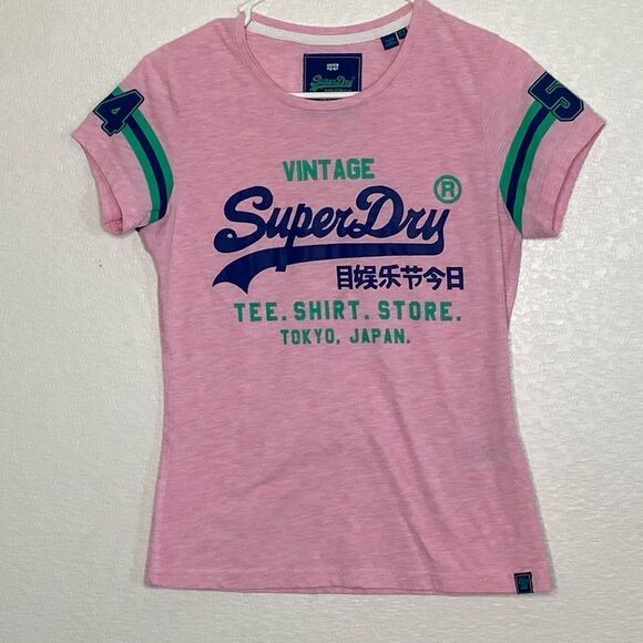 SUPERDRY Women’s Pink Varsity T Shirt Size 8 - Picture 1 of 5